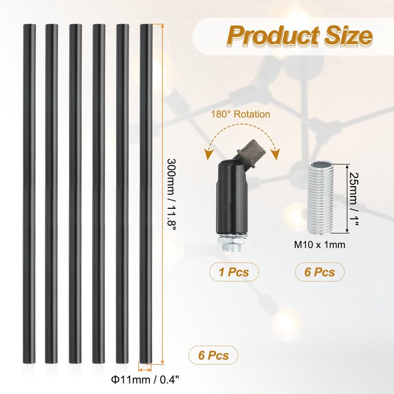 PATIKIL Threaded Extension Rod,6 Set 12" M10 x 1mm Fine