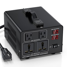 1500W Voltage Converter Transformer Step Up 110V/120V to220V/240V or Step Down 220V to 110V AC Power Converte, Circuit Breaker Protection, 2 US sockets, 2 Universal sockets, LCD Display