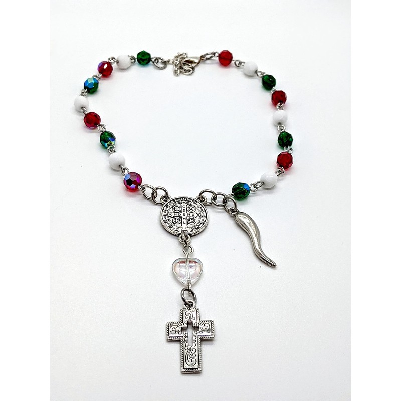 Italian Auto/Vehicle Rosary With Italian Horn (Cornicello) Charm (Silver plain
