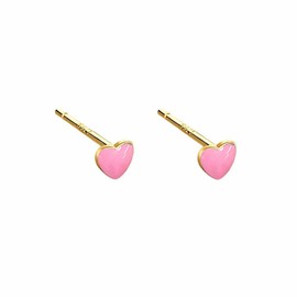 Cute Tiny Red Pink Enamel Heart Gold Plated Small Stud Earrings for Women Dainty Minimalist 925 Sterling Silver Love Mini Little Cartilage Tragus Studs Hypoallergenic for Sensitive Ear Fashion Jewelry 4mm (Pink)
