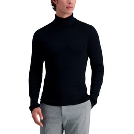 Haggar Men's Long Sleeve Rib Turtleneck Sweater, Black, Large