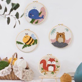 Punch Needle Kit Embroidery Needle Punch Kit Adjustable Rug Yarn Punch Needles Set, Wooden Handle Embroidery Pens, Punch Needle Cloth Needle Threader Tools for Embroidery Sewing DIY Craft(Pink)