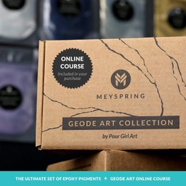 MEYSPRING Geode Art Collection – El último conjunto de pigmentos de resina epoxi con curso en línea de arte de resina – pigmento metálico, polvo de mica y purpurina fina – polvo de pigmento para arte epoxi