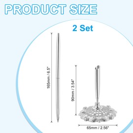 PATIKIL 2 Pcs Hollow Round Pen Metal Ballpoint Pens Set, 1mm Black Ink Pens for Business Office Wedding Guest Signature, Silver