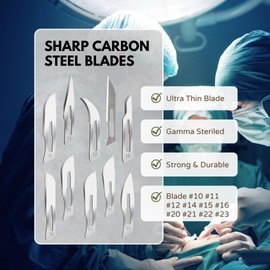 IMEDS Carbon Steel Sharp Blades Sterile Assorted Pack of 100 with Stainless Steel Scalpel Handles Graduated #3#4 All-in-One Kit to Make Finest Precision Cuts Multi-Function Scientific Lab Supplies