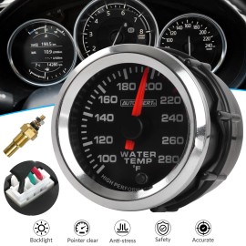 AUTOXBERT 52mm/2" Water Temp Gauge Meter 100-280 Fahrenheit 7 Color LED w/ 1/8" NPT Sensor