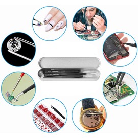 Precision Tweezers Set, 6 Pieces, Stainless Steel Anti-Static Non-Magnetic Tweezers for Electronics Repairs, Jewellery Making, Laboratory Work, Welding, Cosmetics and Hair Removal