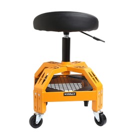 Rolling Garage Stool, 300LBS Capacity, Adjustable Height from 24 in to 28.7 in, Mechanic Seat with 360-degree Swivel Wheels and Tool Tray, for Workshop, Auto Repair Shop, Adjustable Shop Stool