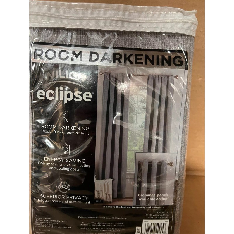 Keeco Eclipse Twilight Room Darkening Curtain Panel Rod Pocket Luna