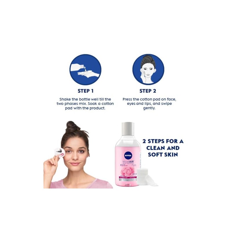 NIVEA Agua limpiadora micelar, Skin Breathe Rose MicellAIR, 13.5 fl