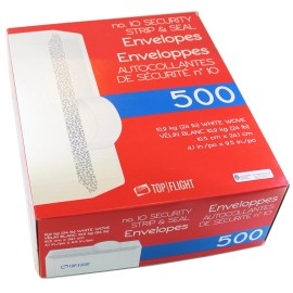 Top Flight 500 Count White Envelope Heavy 24Lb Peel Seal Security Tinted Made In Usa