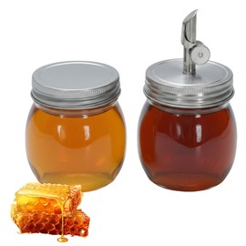 Qinpufu Glass Honey Dispenser No Drip - 10oz / 300ml Honey Jar with Stainless Steel Spout, Airtight & Mess-Free Honey Container for Syrup, Agave, Kitchen, Breakfast Use
