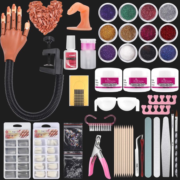 LIONVISON Practice Hand for Acrylic Nails,Flexible Nail Practice Hands Fingers with Acrylic Nail Kit,Fake Nail Mannequin Hand Acrylic Powder Brush Nail Art Decoration Tools for Professional Beginners