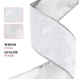 LEEQE Metallic 2-1/2 Inch White Velvet Christmas Ribbon with Silver Base Crushed Velvet Wired Ribbon for Gift Wrapping Tree Wreaths Holiday Decorations Creative Crafting 10 Yards