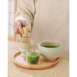 ZENS 6pcs Matcha Set, Matcha Whisk, Matcha Making Kit with Green Sakura Bowl & (Chasen Holder), Bamboo Scoop, 304 Sifter, Tea Mat for Japanese Matcha Tea Ceremony