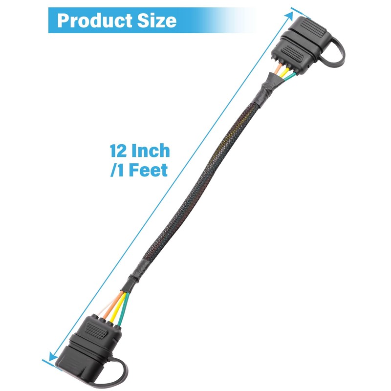 Oyviny 16 AWG 4 Pin Flat Trailer Extension 12 inch,