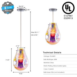 BEWAMF Modern Glass Island Pendant Light Lava Irregular Shape Chic 1 Light Chandelier Colorful Contemporary Hanging Ceiling Lighting for Kitchen Island Living Dining Room Bedroom