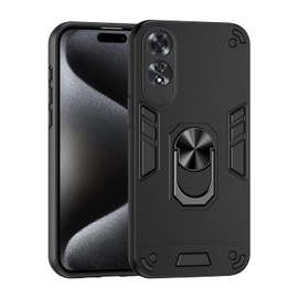 ILING Hülle für Oppo A60 4G, Ultradünne Matte Textur Harte PC Stoßfeste Rüstung Handyhülle, Moden Silikon TPU Bumper Schutzhülle mit 360° Ring Ständer (Schwarz)
