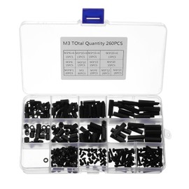 sourcing map 260pcs M3 Male Female Hex Brass Standoff Screw Nut Assortment Kit for PCB Motherboard Electronics,Black