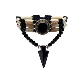 Local Bead Shop Handmade Traditional 3 Row Buffalo Bone Hairpipe Tribal Choker Necklace with Arrowhead Pendant