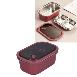 lyrlody 1.2 L Thermal Lunch Box with 2 Compartments and Stainless Steel Cutlery 2-Layer Box Portable Airtight Lunch Box for Adults and Children 20 x 14 x 8 cm (Red)