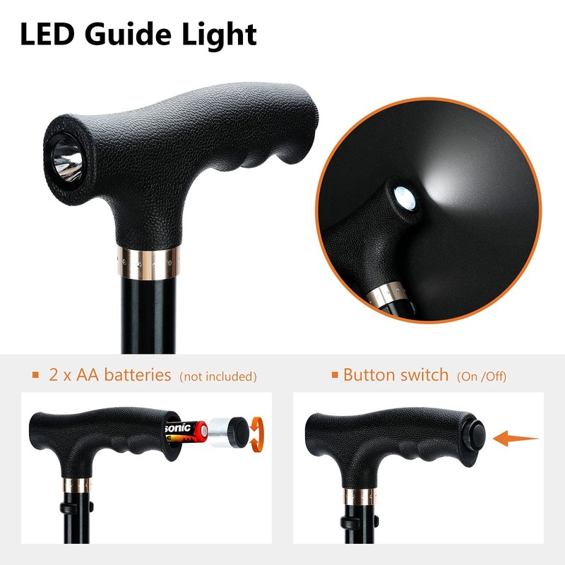 Kakiclay Folding Walking Cane With Led Light For Women &