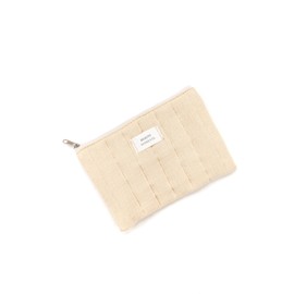 Beauty Moments Große Kosmetiktasche aus Baumwolle, mit Reißverschluss, für Make-up und Reisen, beige, 27x19x1Cm, Klassisch