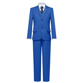Traje de esmoquin formal de ajuste delgado, 5 piezas para niños pequeños, traje de boda, chamarra, pantalones, chaleco para niños, Corbata azul real, 3
