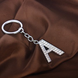 BESPMOSP A-Z Letter Keychain Keyring Crystal Shiny Family Best Friend Jewellery (A)