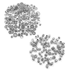 HAIKING Alloy Beads Spacer, 100 Grams Tibetan Silver Spacer Beads for DIY Necklace, Bracelets (Silver)