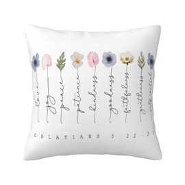 Busiwala Fruit of The Spirit Bible Verse Pillow Covers 18x18Inch, Boho Floral Christian Throw Pillow Covers for Home Office Church Decor, Christian Gifts for Women, Faith Based Gifts