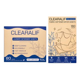 Clearalif All in One Laundry Detergent Sheets Kit, Fresh Linen Scent, 160 Loads Laundry Sheets + 160 Drying Sheets, Laundry Set Great for Travel, Softener Sheets Eco Package Friendly & Hypoallergenic