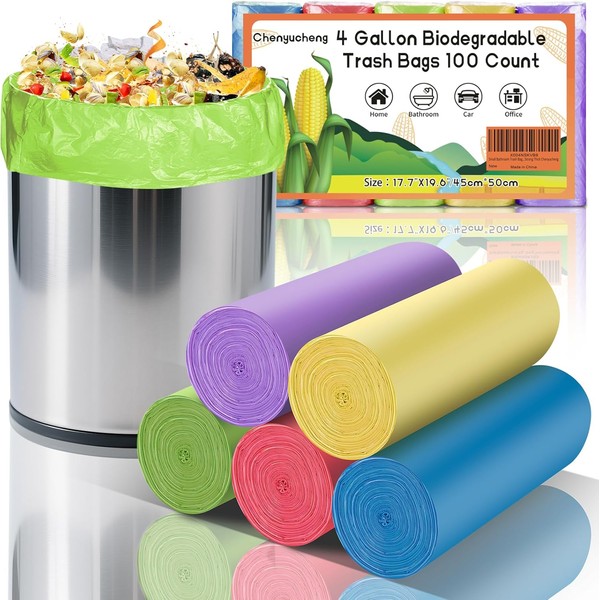 Small Bathroom Trash Bags 4 Gallon - Compostable Colorful Mini