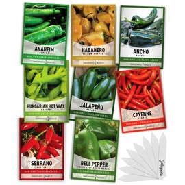 Gardeners Basics Pepper Seed Assortment 8 Variety Pack Hot Heirloom Peppers Seeds For Planting Garden Indoors and Outdoors, Jalapeno, Bell, Cayenne, Habanero great gardening gift garden  harvest