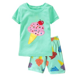 Popshion Kids Pajamas Baby Girl Clothes Short Sleeve 100% Cotton 2 Piece Jammies Summer Outfits (Ice-Cream 2T)