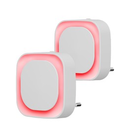 YUNLEX Night Lights, Set of 2, 3-Level Adjustable Night Lights with Twilight Sensor, Indirect Light, Automatic Socket Light for Baby, Nursery, Bedroom, Hallway, Red