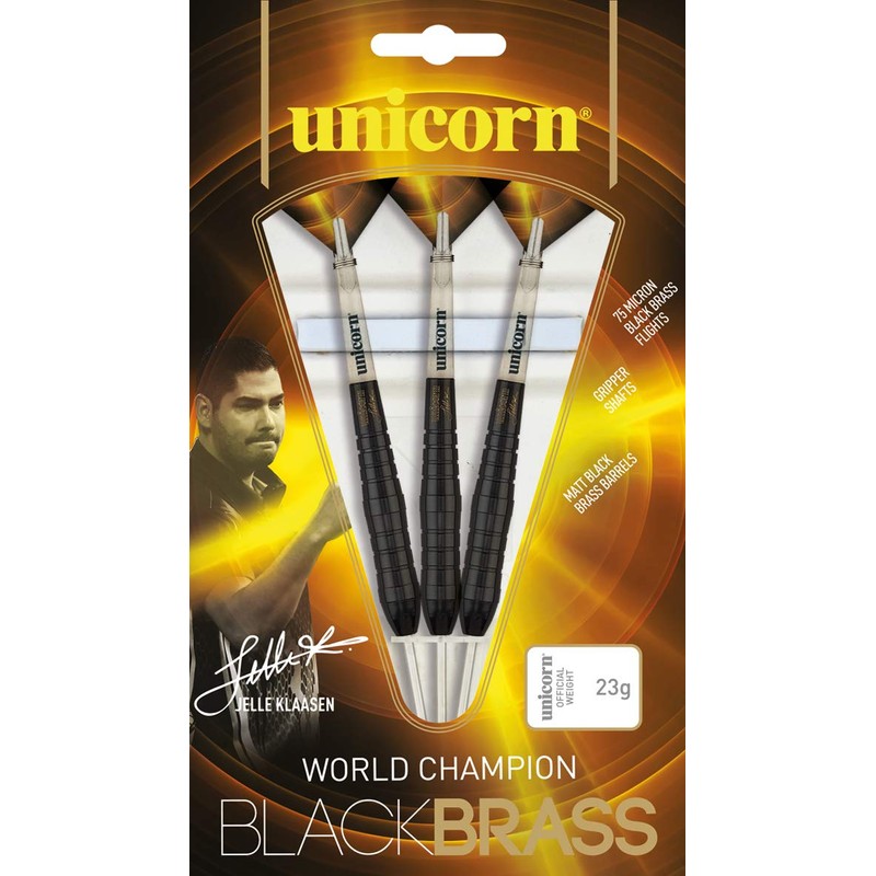 Unicorn Darts Jelle Klaasen Black Brass Steel Tip Dart, Black/Yellow,