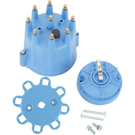 8-Cylinder Male Distributor Cap and Rotor Kit, Universal Fit for TSP Pro Series Distributors, High-Strength Dielectric Material, Clamp-On Cap, Includes Rotor and Wire Retainer, Blue