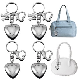 Heogacinlia 4 PCS Silver Keychains Heart Bow Keychain Bowknot Heart Purse Charms Cute Car Key Chain Fashion Phone Pendant for Key Purse Backpack Handbag Decorate Accessories for Women Girls (2 Styles