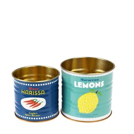 Rex London Mini Storage Tins (Set of 2) - Lemons & Harissa Metal Tins Decorative Tins - Diameter 8 x 7.5 cm & Diameter 7 x 6.5 cm
