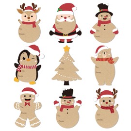 Christmas Gift Tags Stickers, 96Pcs Christmas Gift Labels Stickers, Self-Adhesive Christmas Name Tags for Xmas Gifts Wrap Presents Boxes Decoration, 2 x 3 Inch, Natural Kraft Paper Stickers (Mix)