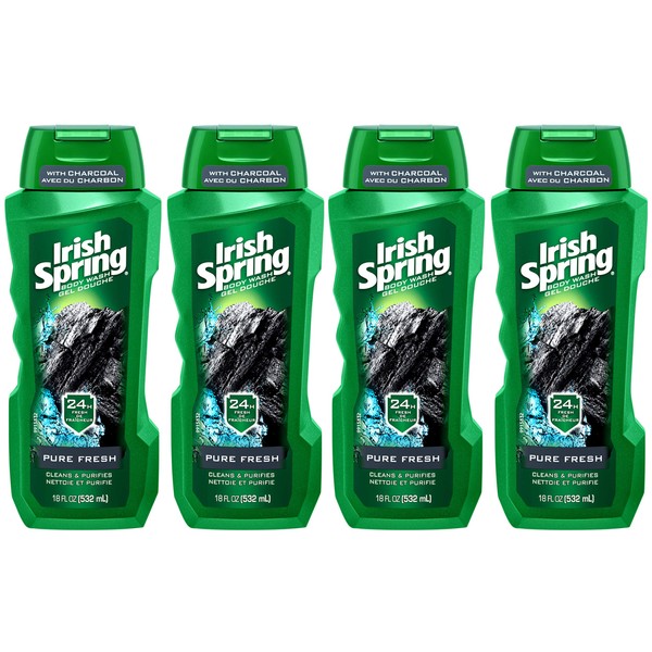 Irish Spring Body Wash With Charcoal Pure Fresh - 18 oz, Pack of 4