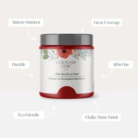Country Chic All-in-One Chalk Paint for Furniture, Cabinets, Home Decor, Eco-Friendly, Matte Finish, Built-In Primer & Top Coat for Wood, Metal - Poppy (Bright Red) - 8 oz (237 ml)