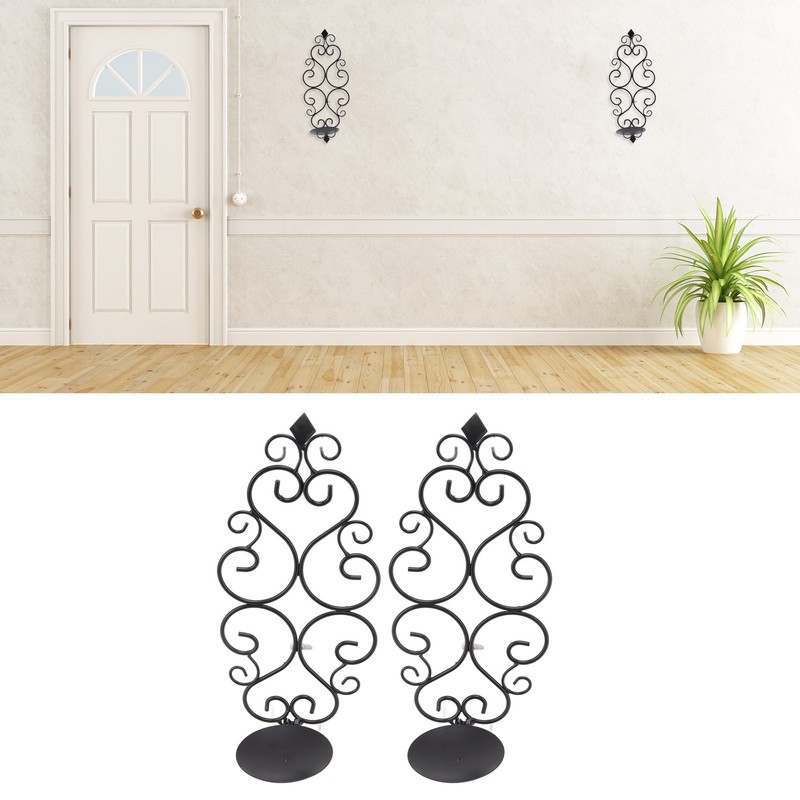 2 Pcs Candle Holder Exquisite Classical Style Black Iron Wall