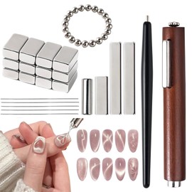 Clcyricher Cat Eye Nails, Magnetic Stick Nail Magnets, 43-Piece Set, Nail Art Tool, Strong 3-Way Magnet, Magnetic Stick, Wooden Pen, 20 Spherical Magnets, DIY Gel Nails, Cat's Eye Gel