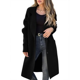 Saodimallsu Womens Long Cardigan Sweaters Chunky Knit Open Front Button Lapel Casual Fall Coatigan Jackets Black