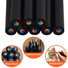 TONEDY Art Supplies for Kids and Adults, 7 Color in 1 Black Wooden Rainbow Colored Pencils Pre-sharpened for Coloring Books, Easter Basket Stuffers, Drawing, Sketching (10pcs)