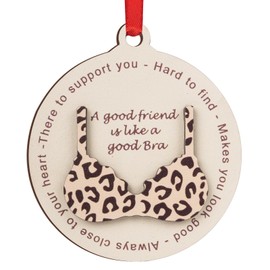 COCHIE 2024 Christmas Ornaments for Christmas Tree Hanging Decorations, a Good Friend is Like a Good Bra Ornament, Xmas Best Friend Ornaments Keepsake Gift with Ribbon (Wood, Friendship Leopard)