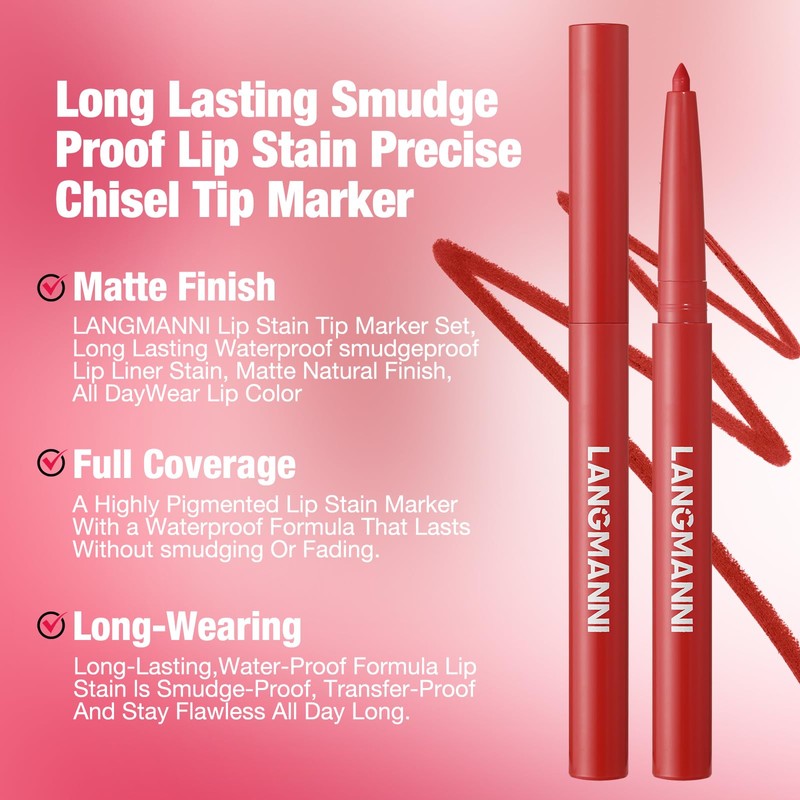LANGMANNI 12 Colors Sculpting Matte Velvet Lip Liner Set,Smooth Creamy