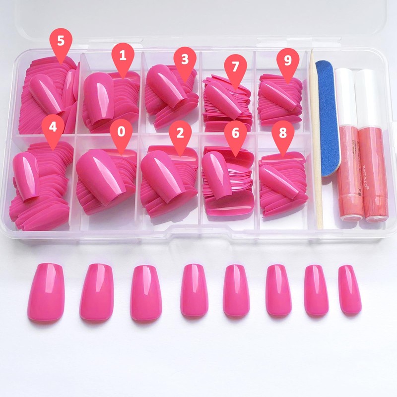 Bellelfin Coffin Press on Nails Short, 240Pcs Ballerina Hot Pink